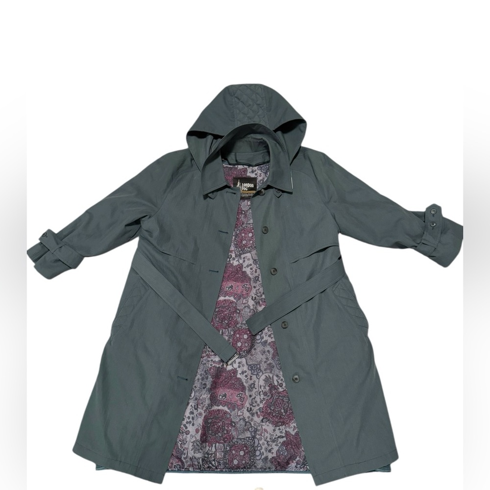 London Fog Slate Gray Trench Coat with Floral Lining